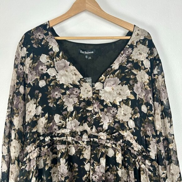 NWT En Saison Rena Mini Babydoll Black Floral Dress Plus Size 2X - Picture 5 of 16